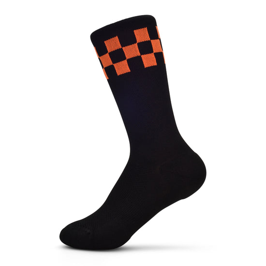 Black Socks with Orange Checkerboard
